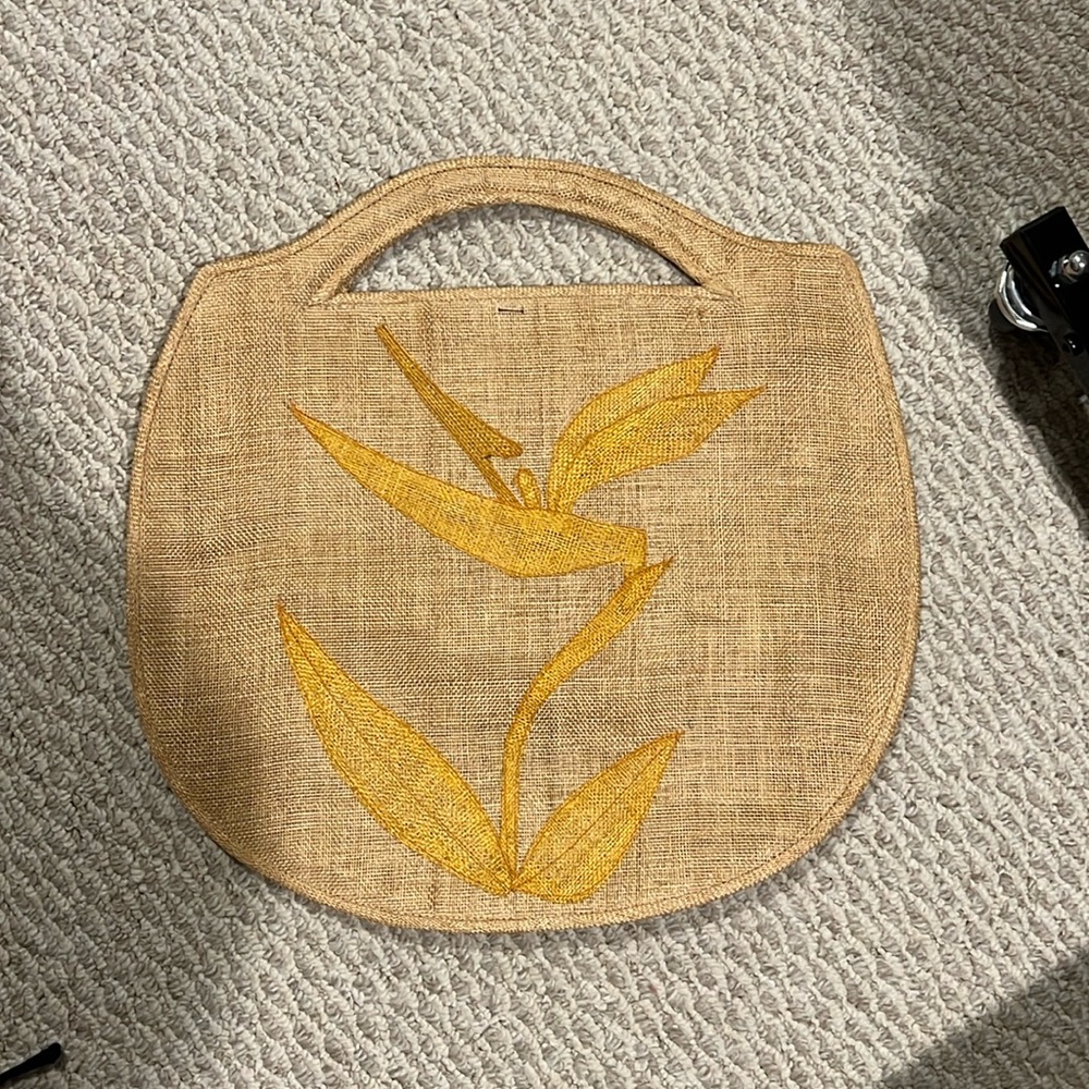 Natural Jute Tote with Yellow Floral Embroidery